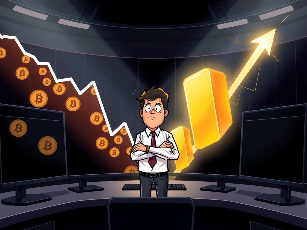 Analyst chart showing stablecoin market fall and capital flight to gold instead of Bitcoin in 2025