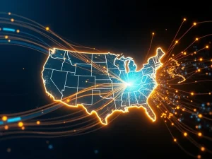 Conceptual visualization of capital flight from US markets due to a stablecoin interest ban.