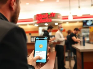Steak 'n Shake customer using Bitcoin Lightning Network for payment at counter