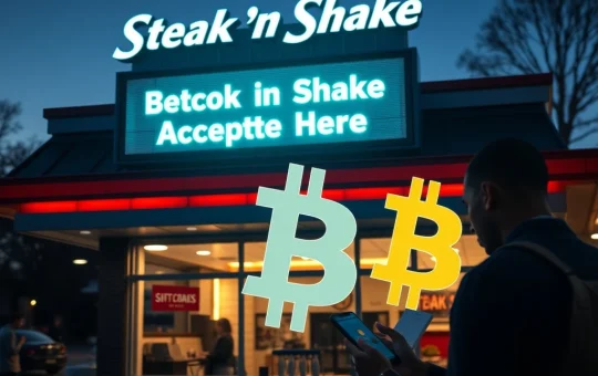 Steak 'n Shake restaurant showcasing Bitcoin payment acceptance and corporate treasury growth strategy.