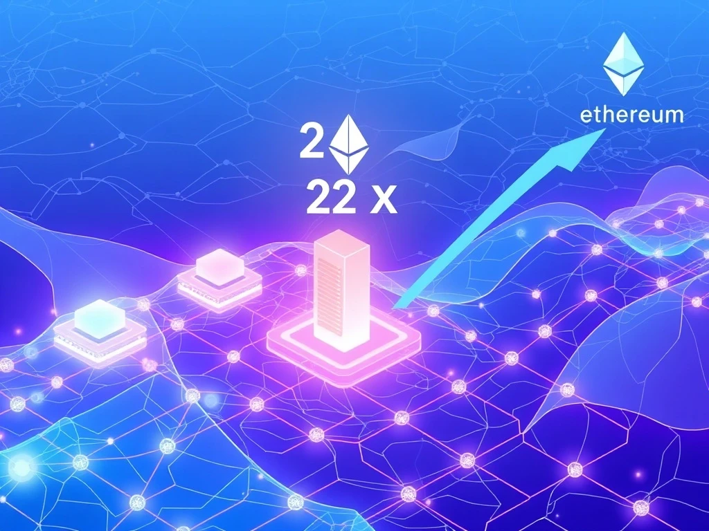 Visualization of Taiko's Shasta upgrade dramatically reducing Ethereum layer-2 transaction costs and complexity.