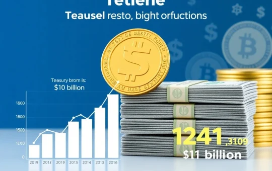 Tether's financial dominance with $10 billion profit and record U.S. Treasury holdings visualized through data charts