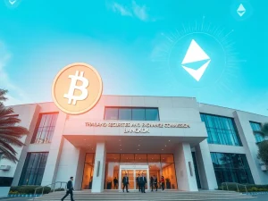 Thailand SEC building with digital asset symbols representing new crypto ETF and futures regulations