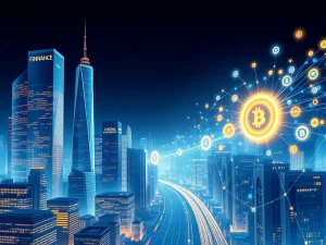 Visualization of traditional finance merging with tokenized digital asset networks, representing the $11 trillion future of tokenized finance.