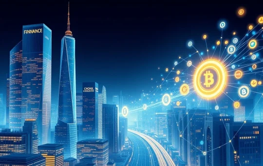 Visualization of traditional finance merging with tokenized digital asset networks, representing the $11 trillion future of tokenized finance.