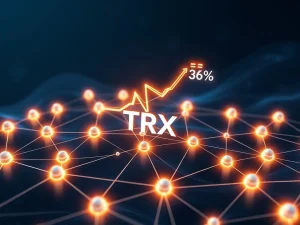 Visualization of Tron network's 36% active account growth and expanding blockchain ecosystem