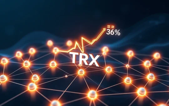 Visualization of Tron network's 36% active account growth and expanding blockchain ecosystem