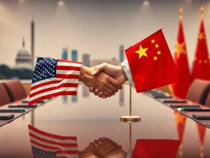 Symbolic handshake representing potential Trump Xi meetings in 2025 and US-China diplomatic relations