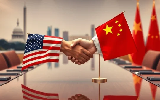 Symbolic handshake representing potential Trump Xi meetings in 2025 and US-China diplomatic relations
