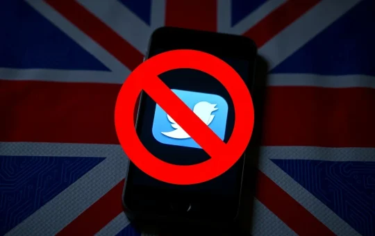 Concept of UK social media ban for under-16s with smartphone and prohibition symbol.