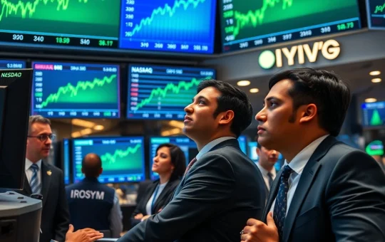 Trading floor activity during US stock market rally with major indices showing gains