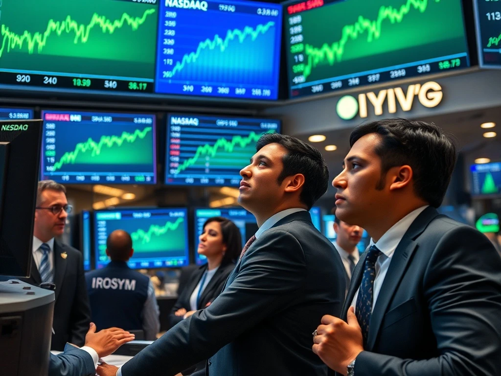 Trading floor activity during US stock market rally with major indices showing gains