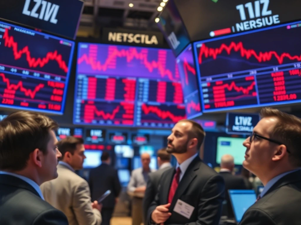 US stock market indices showing declines with traders monitoring financial data screens