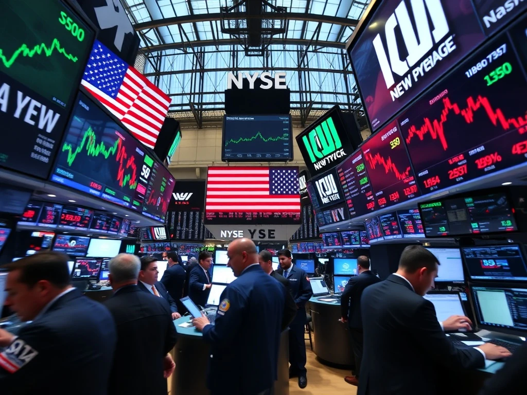 Mixed US stock market performance shows S&P 500 and Nasdaq gains versus Dow Jones decline on trading floor
