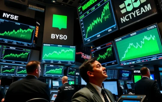 US stocks open higher with major indices showing gains on trading floor displays