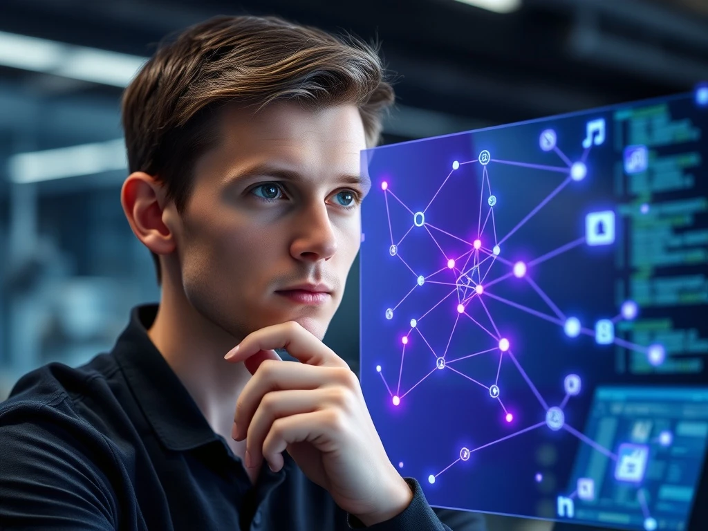 Vitalik Buterin analyzing a decentralized social media network graph, representing his 2025 return to Web3 communication platforms.