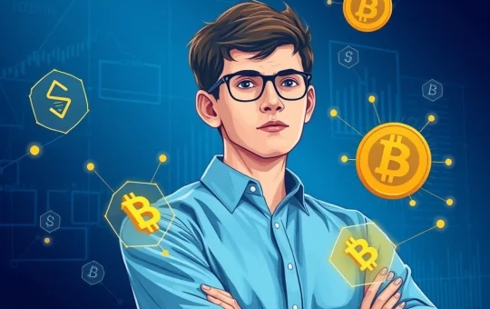 Vitalik Buterin discussing decentralized stablecoin challenges with blockchain visualization