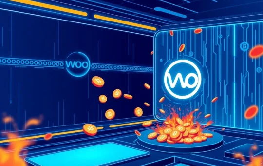 Conceptual visualization of the 300 million WOO token burn reducing total cryptocurrency supply.