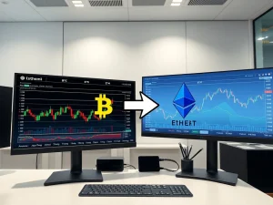 World Liberty Financial's $8.1 million WBTC to Ethereum swap analyzed on trading desk monitors.