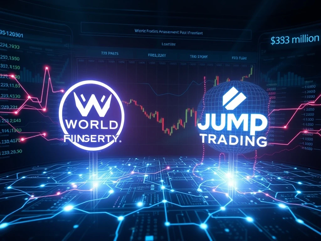 World Liberty Financial WLFI token transfer to Jump Trading visualized on a blockchain network.