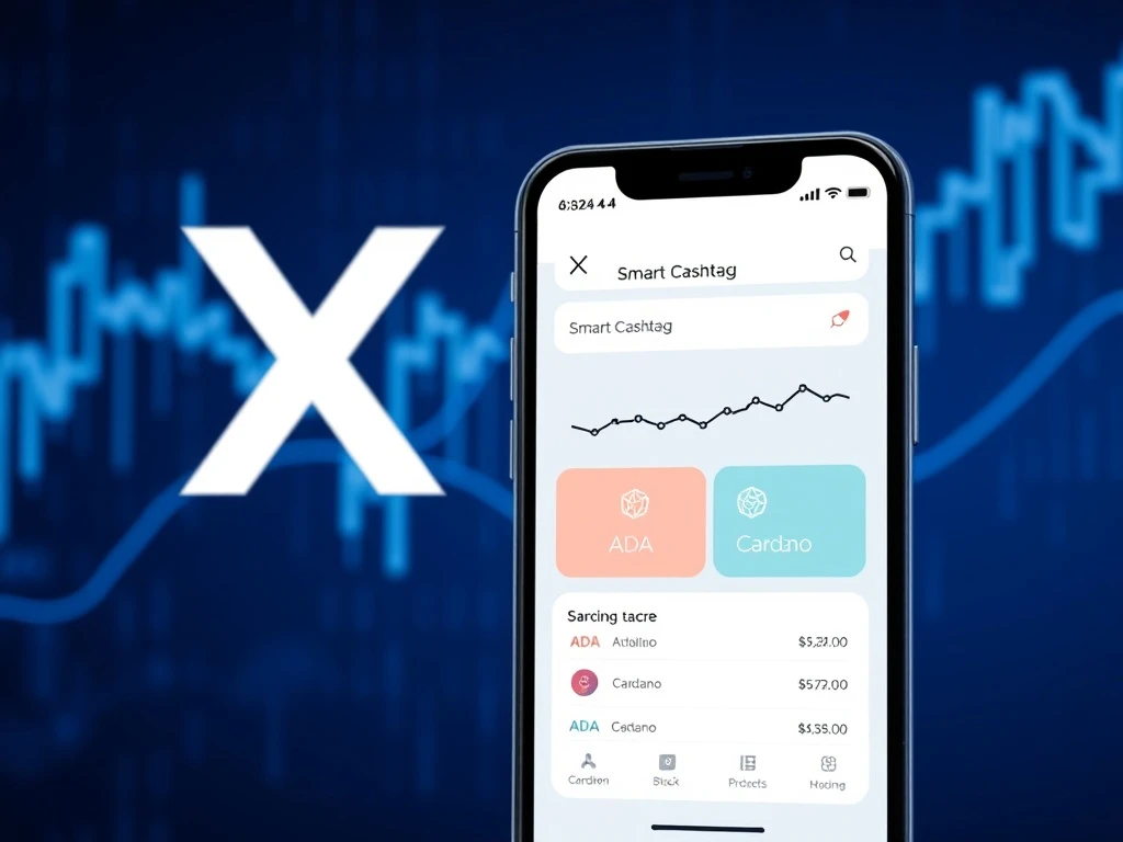 X platform's new Smart Cashtags feature interface differentiating cryptocurrency and stock assets for clear financial discussions.