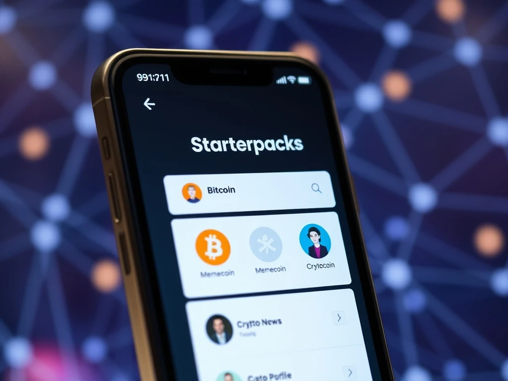 X platform's new Starterpacks feature for discovering Bitcoin and cryptocurrency accounts.