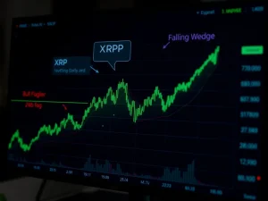 Technical analysis chart showing bullish patterns for XRP price prediction and potential rally.