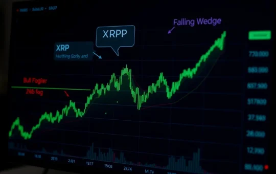 Technical analysis chart showing bullish patterns for XRP price prediction and potential rally.