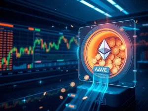 Conceptual visualization of Aave founder Stani Kulechov converting Ethereum to AAVE governance tokens.