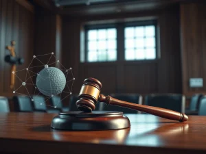 Courtroom scene symbolizing Ahn Sung-hyun's acquittal in the cryptocurrency listing bribery case.