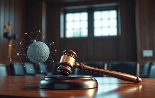 Courtroom scene symbolizing Ahn Sung-hyun's acquittal in the cryptocurrency listing bribery case.