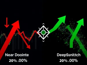 AI cryptocurrency market volatility analysis showing contrasting price movements between different blockchain projects