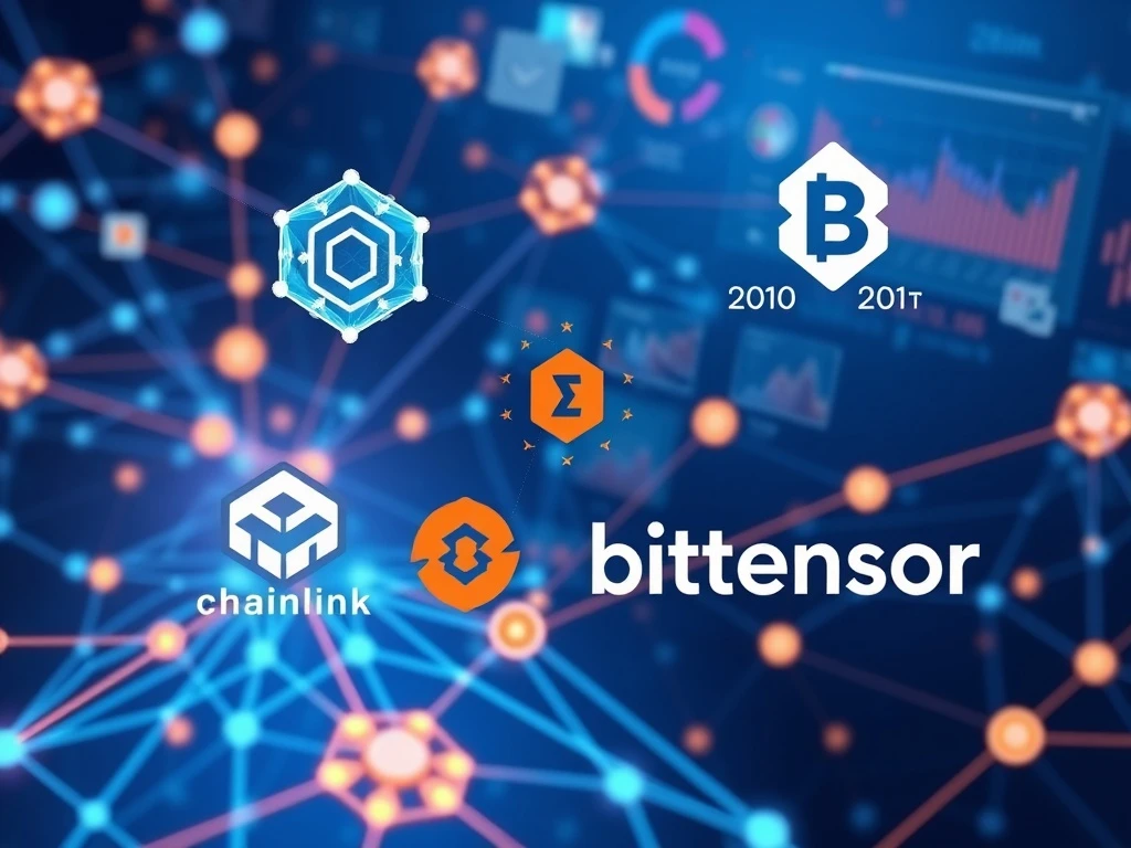 AI crypto tokens Chainlink and Bittensor leading social engagement rankings in blockchain sector