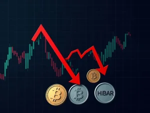 Technical analysis showing XRP DOGE ETC XLM HBAR breaking weekly support levels during altcoin market correction