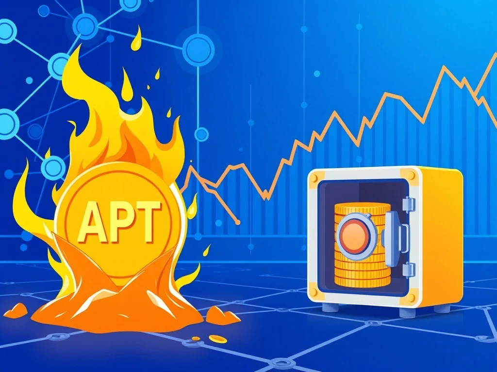 Visualization of Aptos deflation plan with token burn and supply lock mechanisms impacting APT tokenomics.