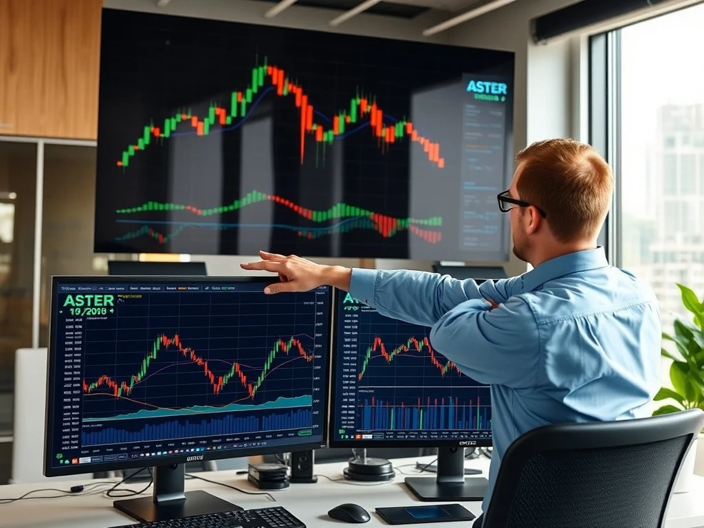 Financial analyst examining ASTER cryptocurrency charts showing accumulation patterns and technical indicators for long-term investment opportunity.
