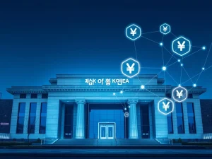 Bank of Korea headquarters with digital currency overlay representing stablecoin regulation concerns