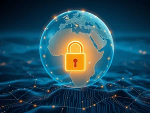 Global cybersecurity partnership map showing Binance operation across 19 African countries.