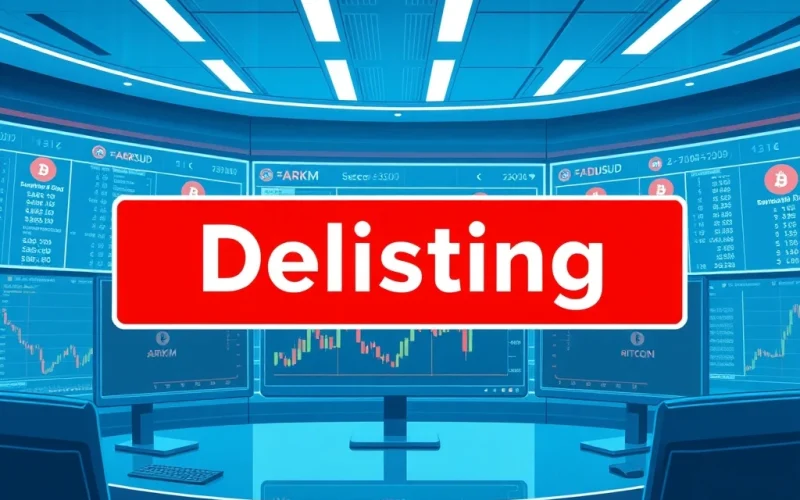 Binance exchange delisting announcement for ARKM/FDUSD and other trading pairs