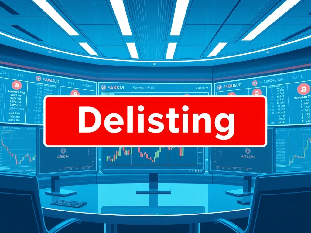 Binance exchange delisting announcement for ARKM/FDUSD and other trading pairs