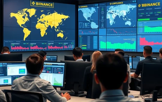 Binance compliance team monitors a 97% drop in sanctions exposure on global transaction dashboards.