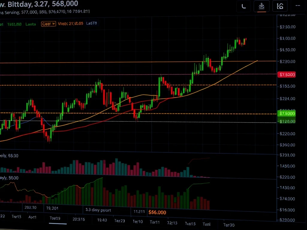 Bitcoin price chart analysis showing key trendline support at $68,000 level with moving averages