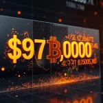 Bitcoin price chart hitting $70,000 resistance wall with blockchain network visualization