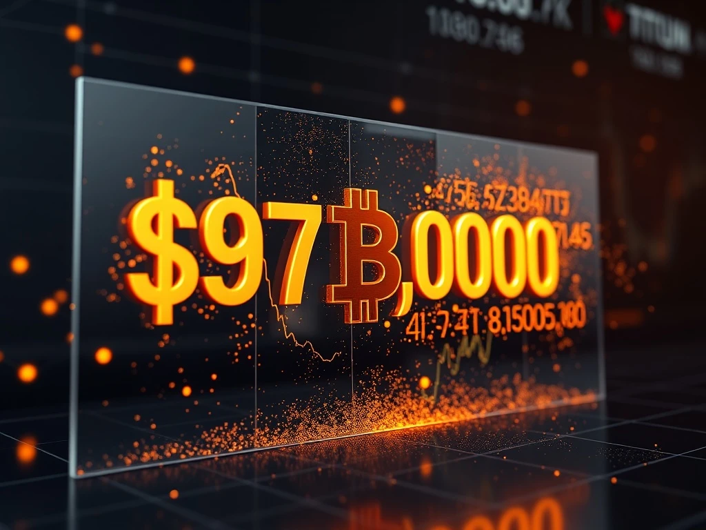 Bitcoin price chart hitting $70,000 resistance wall with blockchain network visualization