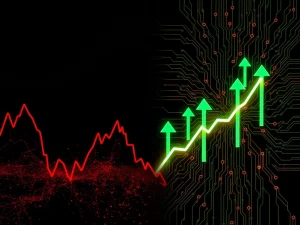 Contrast between Bitcoin price crash and DeepSnitch AI surge in cryptocurrency markets.