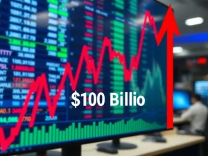 Bitcoin ETF assets chart showing a sharp decline below the $100 billion threshold.