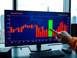 Bitcoin ETFs show outflows as a Hong Kong firm's major IBIT purchase is revealed in financial data charts.