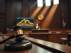 Courtroom scene symbolizing the landmark sentencing in the $200M Bitcoin fraud case.