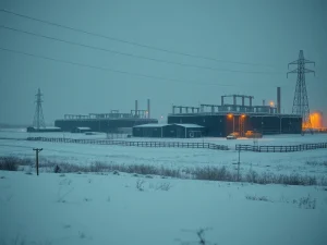 Bitcoin miner production disruption during US winter storm showing facility operations curtailed