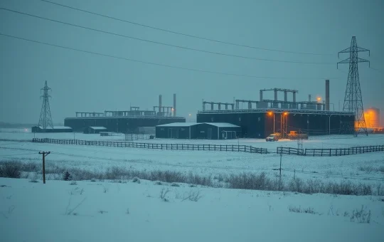 Bitcoin miner production disruption during US winter storm showing facility operations curtailed